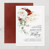 Burgundy Red en White Flowers Elegant Wedding Kaart (Voorkant / Achterkant)