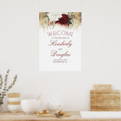 Burgundy Red en White Gold Weduwen Welkomstteken Poster (Keuken)