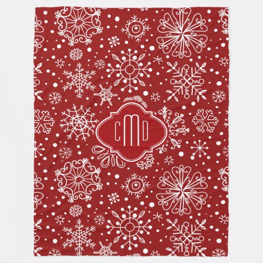 Burgundy Red en White Kerstsnowflakes Fleece Deken (Voorkant)