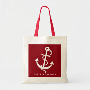 Burgundy Red en White Nautical Anchor 2 Tote Bag