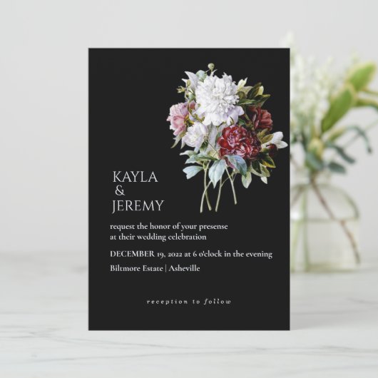 Burgundy Red en White Peonies allemaal in één brui Kaart (Staand voorkant)