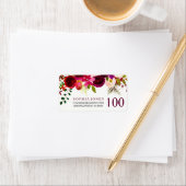 Burgundy Red Floral 100th Birthday-adreslabel Etiket (Insitu)