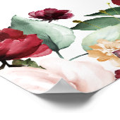 Burgundy Red Floral 11-tafel weddenschappen Poster (Hoek)