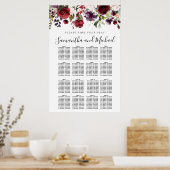 Burgundy Red Floral 16-tafel weddenschappen Poster (Keuken)