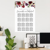 Burgundy Red Floral 16-tafel weddenschappen Poster (Thuiskantoor)
