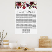 Burgundy Red Floral 17-tafel weddenschappen Poster (Keuken)