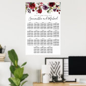 Burgundy Red Floral 18-tafel weddenschappen Poster (Thuiskantoor)