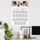 Burgundy Red Floral 19-tafel bruiloft Poster (Thuiskantoor)