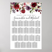 Burgundy Red Floral 19-tafel bruiloft Poster (Voorkant)