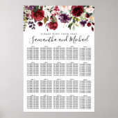 Burgundy Red Floral 20-tafel bruiloft Poster (Voorkant)