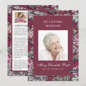 Burgundy Red Floral 3 Photo Funeral Programme (Voorkant / Achterkant)