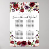 Burgundy Red Floral - 4-tafel weduwenkaart Poster (Voorkant)