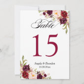 Burgundy Red Floral 5x7 Wedingstabel Nummer (Achterkant)