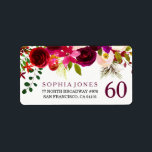 Burgundy Red Floral 60th Birthday-adreslabel Etiket<br><div class="desc">Burgundy Red Floral 60th Birthday Address Label Wedding Invitation Matching collectie in Niche and Nest store. Boho chic burgundy red white waterverf floral Beauful hand schilderde waterverf illustratie</div>