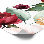 Burgundy Red Floral 6-tafel bruiloft Poster (Hoek)