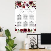 Burgundy Red Floral 6-tafel bruiloft Poster (Thuiskantoor)