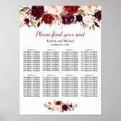 Burgundy Red Floral 8 Tables Wedding Seding Chart Poster (Voorkant)