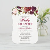 Burgundy Red Floral Baby shower Kaart (Staand voorkant)