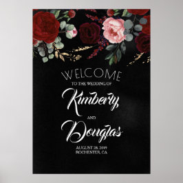 Burgundy Red Floral Black Weduwen Welkomstteken Poster
