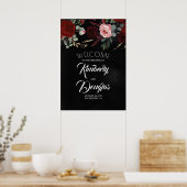 Burgundy Red Floral Black Weduwen Welkomstteken Poster (Keuken)
