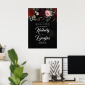 Burgundy Red Floral Black Weduwen Welkomstteken Poster (Thuiskantoor)