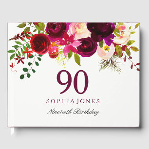 Burgundy Red Floral Boho 100th Birthday Party Gastenboek