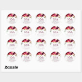 Burgundy Red Floral Boho 10th Wedding Jubileum Ronde Sticker (Vel)