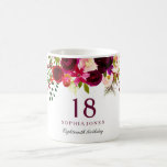 Burgundy Red Floral Boho 18th Birthday Gift Koffiemok<br><div class="desc">Burgundy Red Floral Boho 18e verjaardag Gift Geweldig cadeauidee of object om je speciale dag te herinneren Gebruik deze bekertjes voor je feestje.</div>