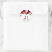 Burgundy Red Floral Boho 21e verjaardag Ronde Sticker (Tas)
