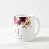 Burgundy Red Floral Boho 21st Birthday Gift Koffiemok (Voorkant rechts)