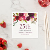 Burgundy Red Floral Boho 25th Wedding Jubileum Servetten (Insitu)