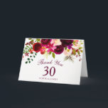 Burgundy Red Floral Boho 30th Birthday Hartelijk d Bedankkaart<br><div class="desc">Burgundy Red Floral Boho 30th Birthday Party Bedankt dat je collectie in Niche en Nest winkel hebt meegenomen. Boho chic burgundy red white waterverf floral Beauful hand schilderde waterverf illustratie</div>