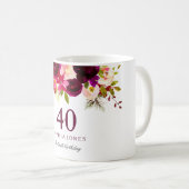 Burgundy Red Floral Boho 40th Birthday Gift Koffiemok (Voorkant rechts)
