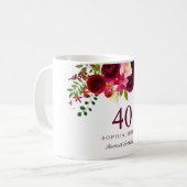 Burgundy Red Floral Boho 40th Birthday Gift Koffiemok (Voorkant links)