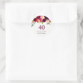 Burgundy Red Floral Boho 40th Birthday Party Ronde Sticker (Tas)