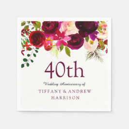 Burgundy Red Floral Boho 40th Wedding Jubileum Servet