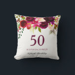 Burgundy Red Floral Boho 50th Birthday Gift Kussen<br><div class="desc">Burgundy Red Floral Boho 50th Birthday Gift Bekijk onze winkel voor een passende uitnodiging en meer cadeaus</div>