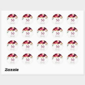 Burgundy Red Floral Boho 50th Birthday Party Ronde Sticker (Vel)