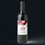 Burgundy Red Floral Boho 50th Birthday Party Wijn Etiket<br><div class="desc">Burgundy Red Floral Boho 50th Birthday Party Wine Label Bekijk onze winkel voor overeenkomende uitnodigingen en andere partijbenodigdheden voor alle verjaardagen.</div>