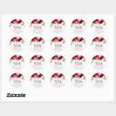 Burgundy Red Floral Boho 50th Wedding Jubileum Ronde Sticker (Vel)