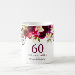 Burgundy Red Floral Boho 60th Birthday Gift Koffiemok