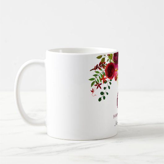 Burgundy Red Floral Boho 60th Birthday Gift Koffiemok (Links)