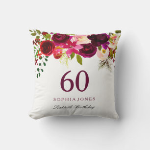 Burgundy Red Floral Boho 60th Birthday Gift Kussen