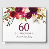 Burgundy Red Floral Boho 60th Birthday Party Gastenboek (Voorkant)