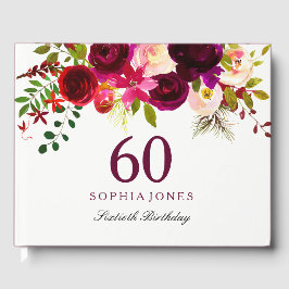 Burgundy Red Floral Boho 60th Birthday Party Gastenboek