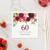 Burgundy Red Floral Boho 60th Birthday Party Servet (Insitu)