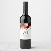 Burgundy Red Floral Boho 70th Birthday Party Wijn Etiket (Voorkant)