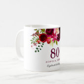 Burgundy Red Floral Boho 80th Birthday Gift Koffiemok (Voorkant links)