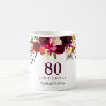 Burgundy Red Floral Boho 80th Birthday Gift Koffiemok<br><div class="desc">Burgundy Red Floral Boho 80th Birthday Gift Geweldig cadeauidee of object om je speciale dag te herinneren</div>