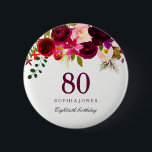 Burgundy Red Floral Boho 80th Birthday Party Ronde Button 5,7 Cm<br><div class="desc">Burgundy Red Floral Boho 80th Birthday Party Button Gift Zie overeenkomende objecten in Niche en nestwinkel hieronder</div>
